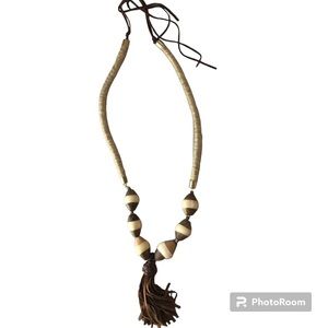 Beaded Neutral Chunky Bead Tassel Necklace